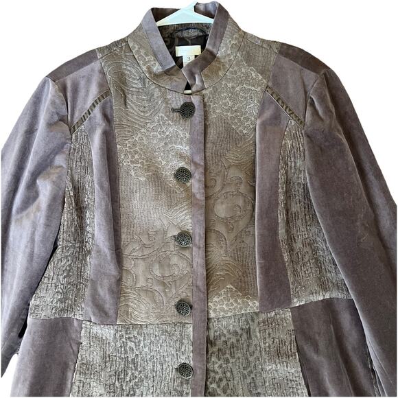 CHICO'S XL Coat Brown Patchwork Art To Wear Boho Velvet Whimsigoth Victorian - Picture 4 of 6